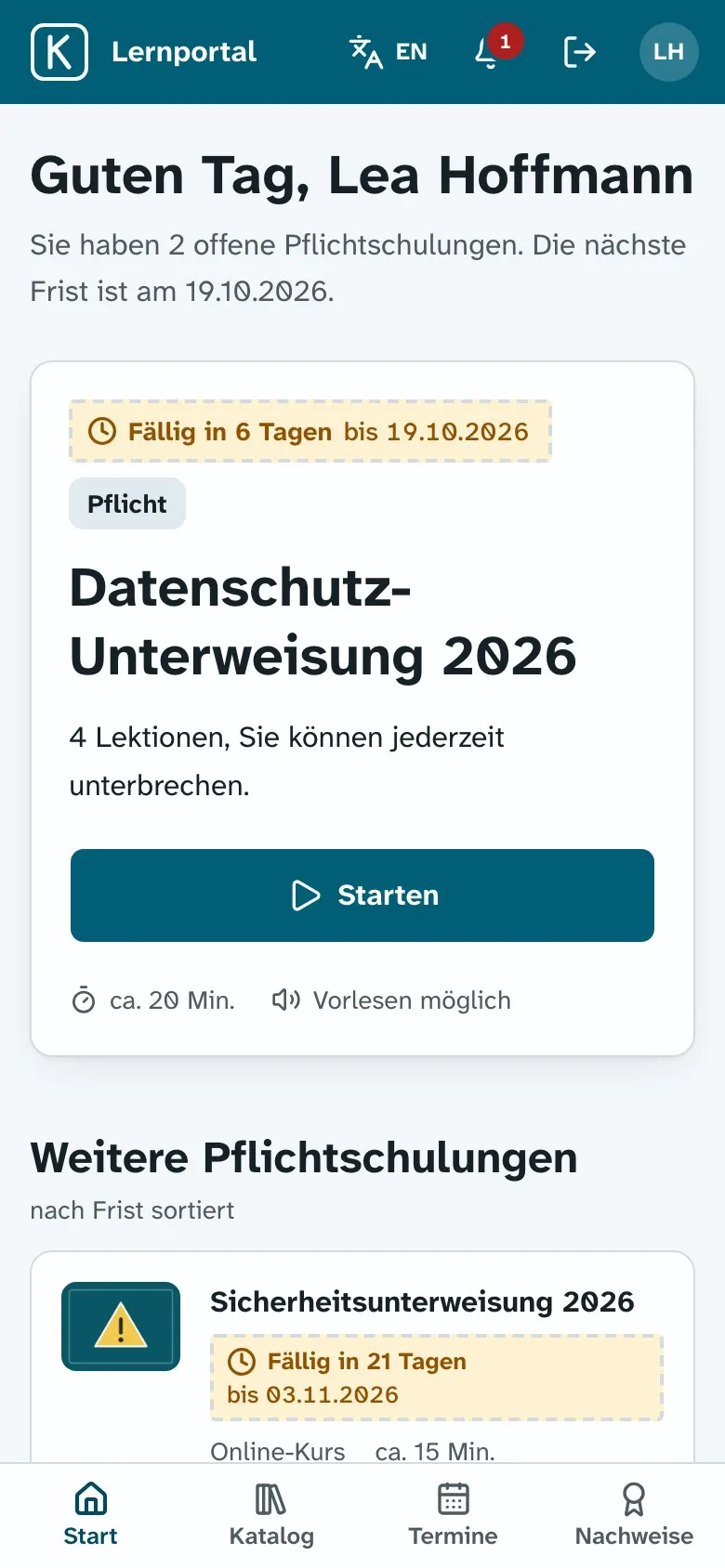 Dieselbe Startseite am Smartphone.